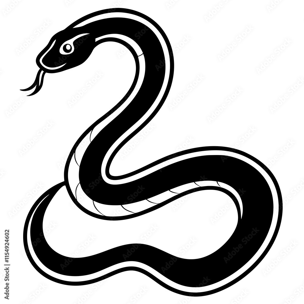 Fototapeta premium Black and White Snake Illustration, Reptile, Herpetology, Wildlife, Design