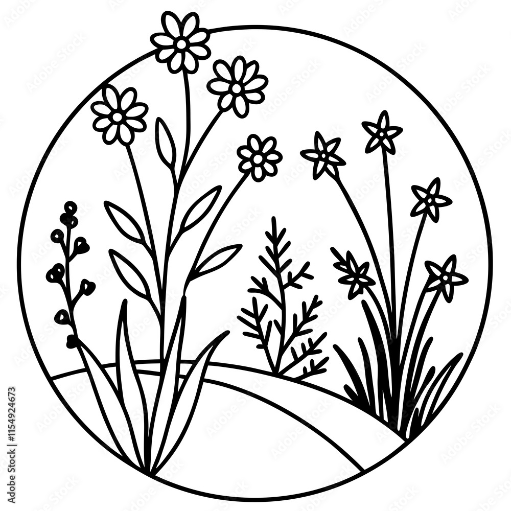 Wildflower Vibes line art art vector Wildflower Vibes line art art vector