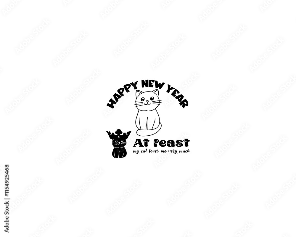 T-shirt niches. Happy New Year t-shirt design with cat and Illustration for prints on t-shirt and bags, posters. template. T-shirt niches. Happy New Year t-shirt design with cat and Illustration for prints on t-shirt and bags, posters. template.