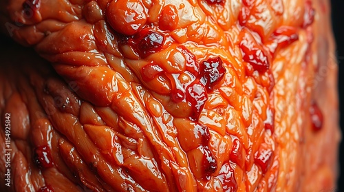 Oil painting, extreme macro close-up of human skin burns. Focus on small details, rich textures, visible brushstrokes, classic impasto style. Colors are realistic, reflecting the varied tones of burne