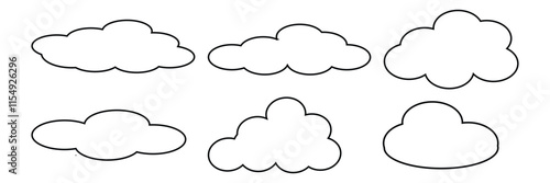 Vector cloud icons. Editable stroke thin line set. Natural weather symbol of rain, cloud services, hosting. EPS 10.