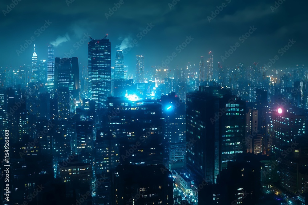 Fototapeta premium Futuristic cityscape with bright neon lights