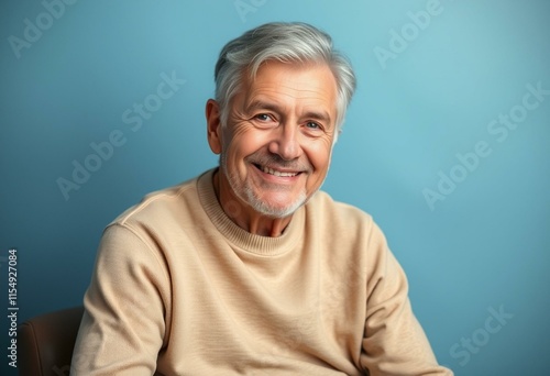 Portrait of a smiling, 60-year-old male with a warm and gentle expression