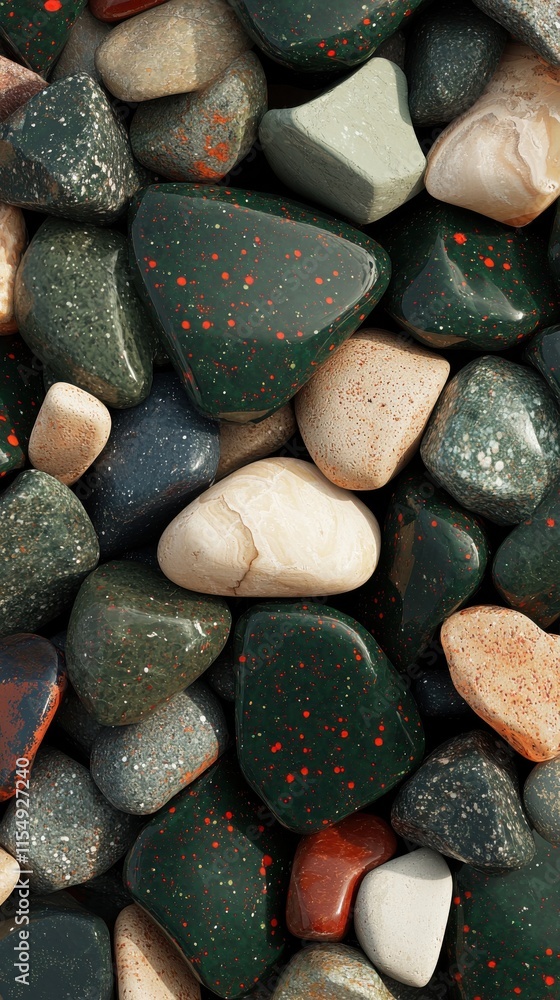 Textured bloodstone stones collection natural environment close-up view green and red color palette for visual appeal Textured bloodstone stones collection natural environment close-up view green and red color palette for visual appeal