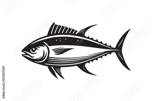 simple black an white tuna fish vector silhouette isolated on a white background