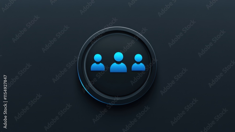 Blue button with people, a symbol of connection, communication and collaboration in digital world