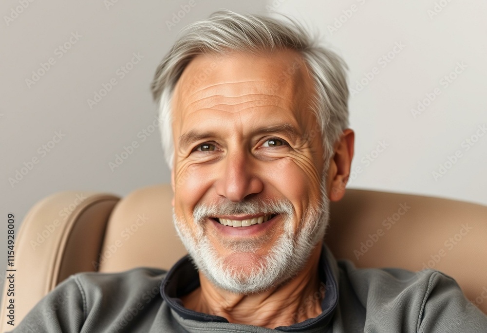 Obraz premium Old male portrait with warm smile and direct gaze