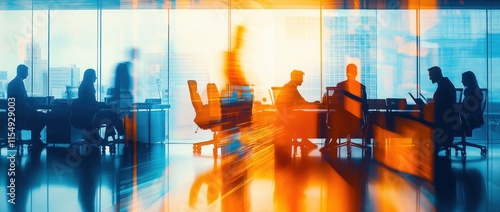 Busy Corporate Office with Motion Blur Effect