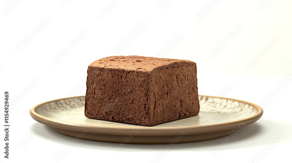 A loaf of cake on a white plate on a wooden table A loaf of cake on a white plate on a wooden table
