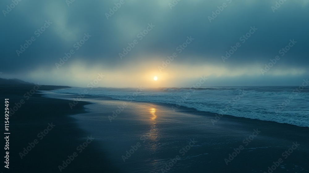 Dawn breaking over calm ocean, gentle waves touching shoreline, sun rays reflecting on wet sand, serene beach landscape, misty maritime horizon, emotional coastal photography, peaceful waterfront Dawn breaking over calm ocean, gentle waves touching shoreline, sun rays reflecting on wet sand, serene beach landscape, misty maritime horizon, emotional coastal photography, peaceful waterfront