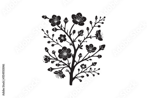 simple black an white sakura brunch flower vector silhouette isolated on a white background