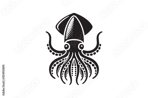 simple black an white squid octopus vector silhouette isolated on a white background