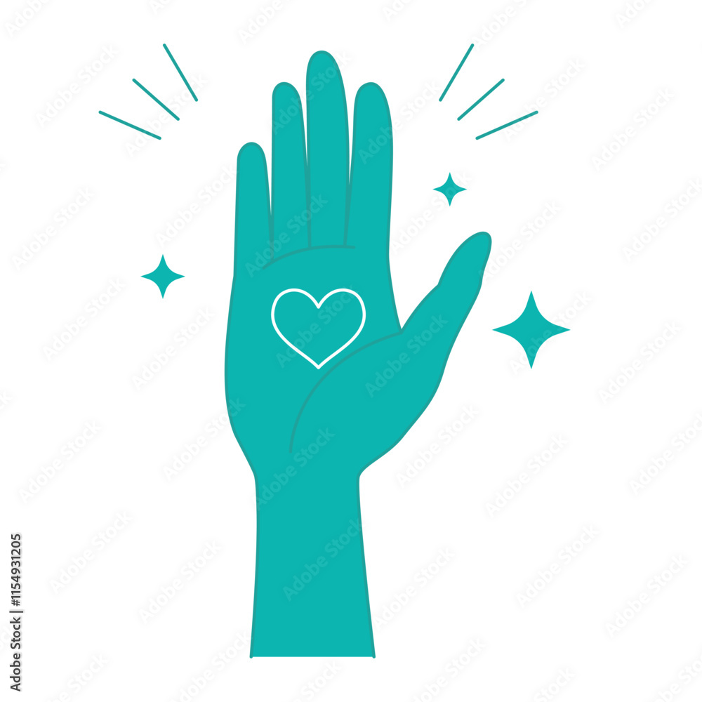 Obraz premium Open Hand with Sparkling Love Heart as Peace Care Symbol