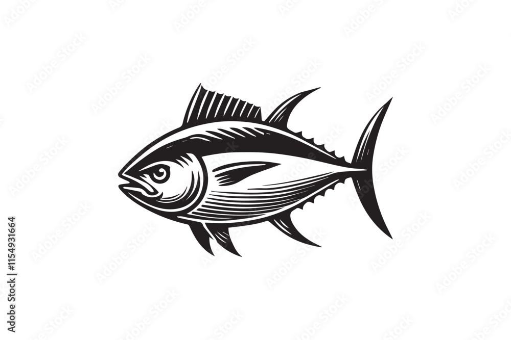simple black an white tuna fish vector silhouette isolated on a white background simple black an white tuna fish vector silhouette isolated on a white background