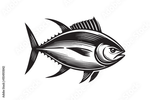 simple black an white tuna fish vector silhouette isolated on a white background