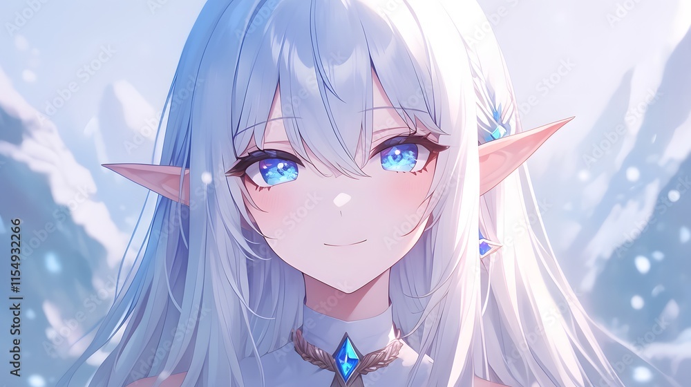 Naklejka premium Portrait of an anime elf girl with a gentle expression