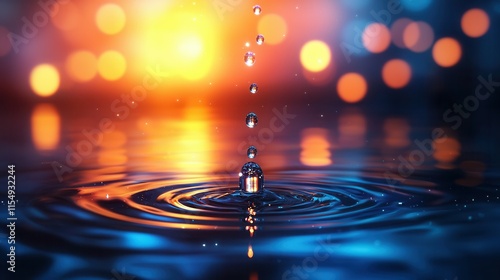 Wallpaper Mural Water Droplet Impact Creating Ripples with Colorful Bokeh Background Torontodigital.ca