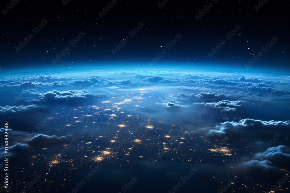 Fototapeta premium A Sweeping Panoramic Shot of Earth: Capturing Its Night Side from Space