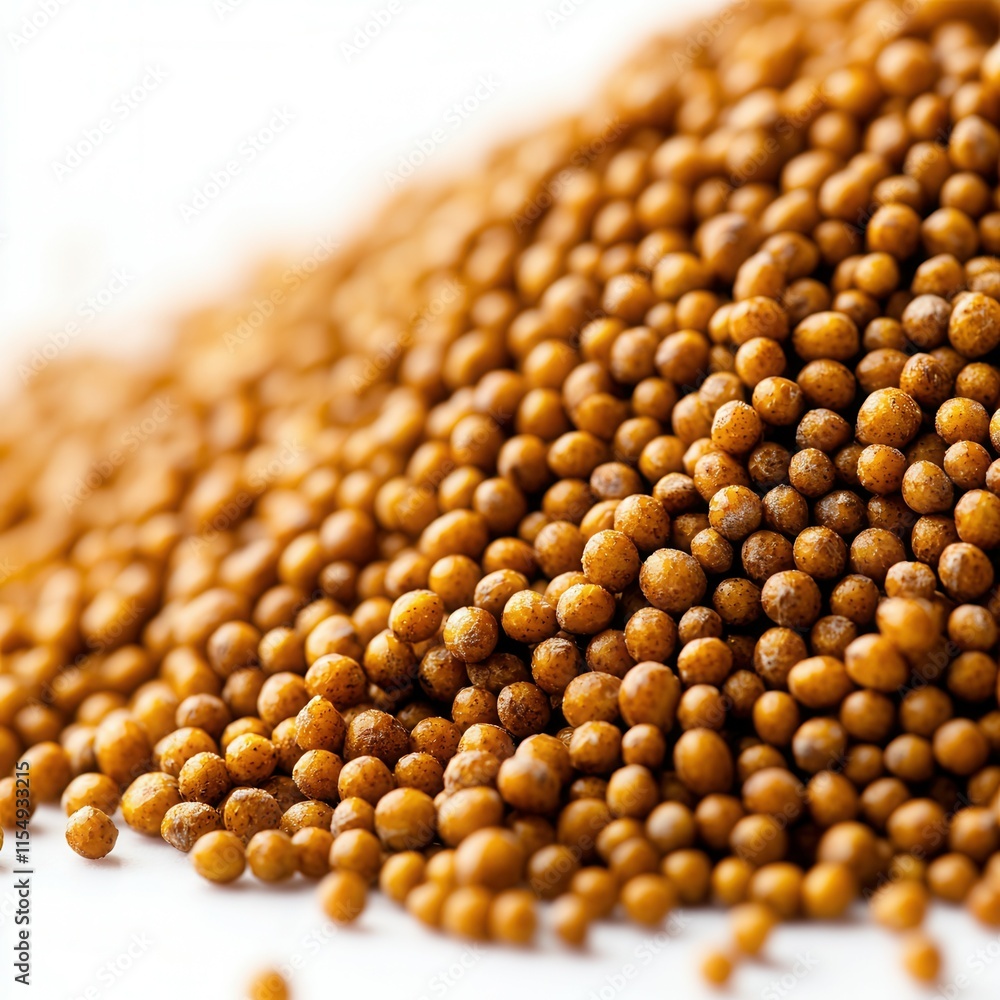 Close-up View of Vibrant Yellow Mustard Seeds on White Background Close-up View of Vibrant Yellow Mustard Seeds on White Background