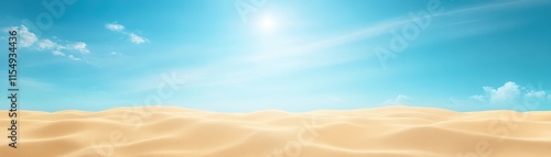 Majestic desert landscape, rolling sand dunes under vibrant blue sky vast