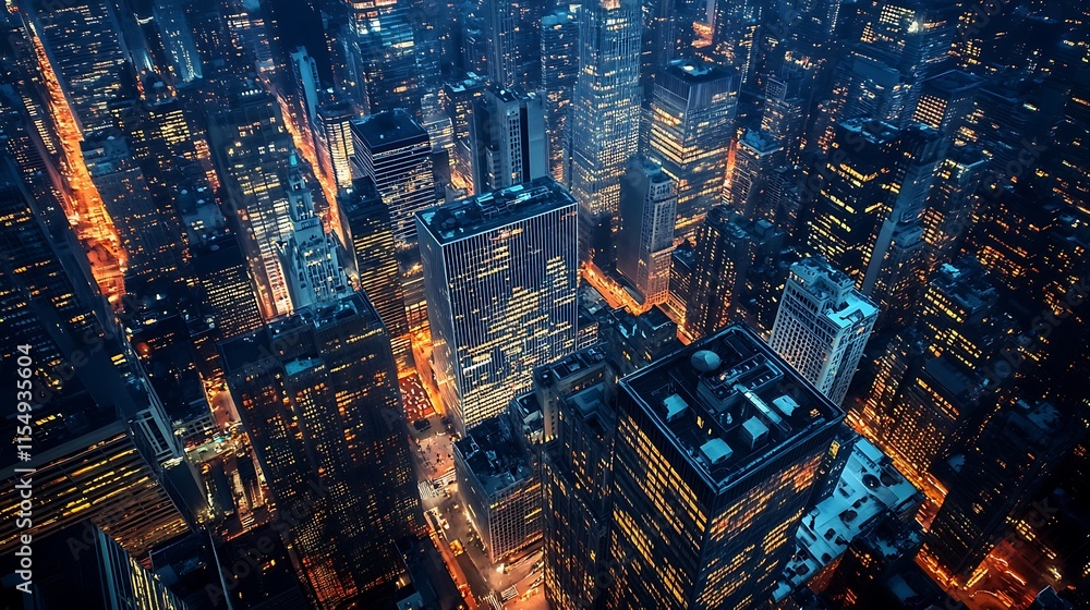 Aerial view of a city at night. Concept of urban life, modern architecture, and city lights. Aerial view of a city at night. Concept of urban life, modern architecture, and city lights.