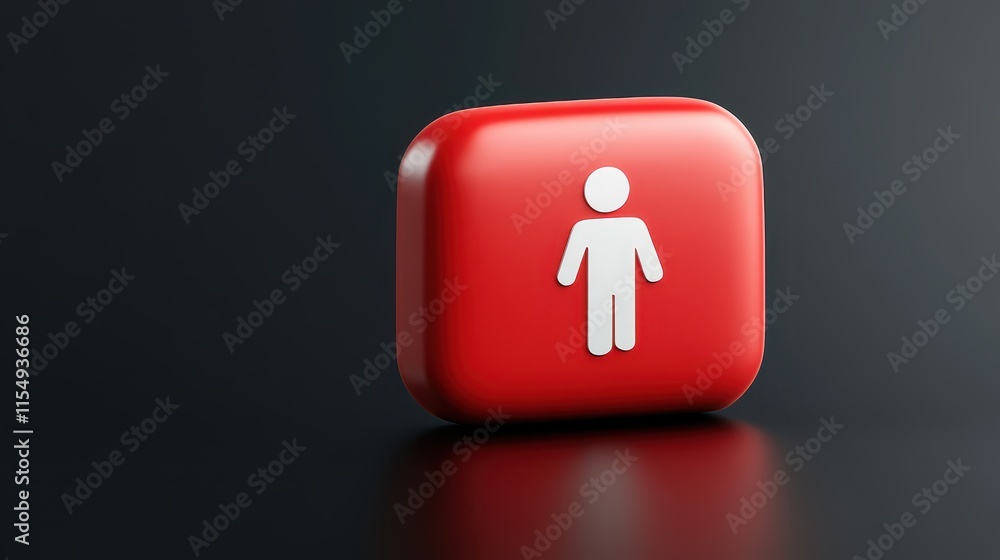 Red button white male icon, a symbol of digital access, user interface element and activation Red button white male icon, a symbol of digital access, user interface element and activation