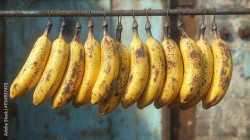 Wallpaper Mural A bunch of ripe bananas hanging against a clean neutral background, perfect for tropical fruit photography Torontodigital.ca