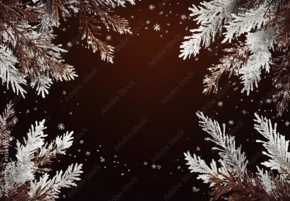 Elegant Winter Background with Pine Leaves and Snowflakes for Holiday Celebrations and Festive Decor Featuring a Dark Center Space for Text or Images Elegant Winter Background with Pine Leaves and Snowflakes for Holiday Celebrations and Festive Decor Featuring a Dark Center Space for Text or Images