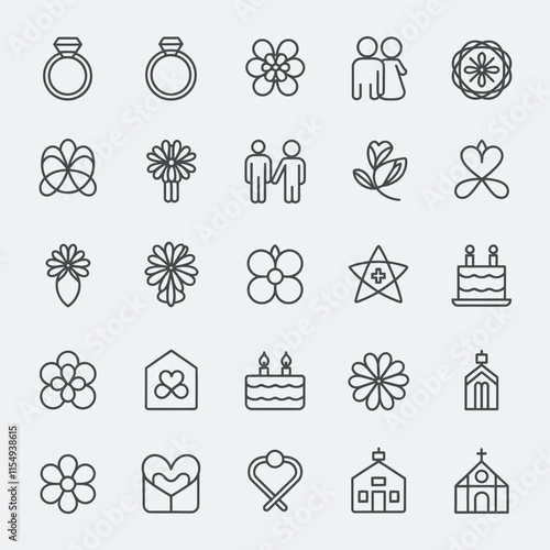 wedding line icon set vector