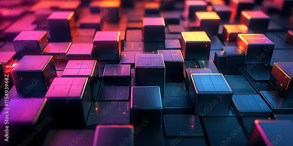 Fototapeta premium Abstract 3D rendering of glowing colorful cubes.