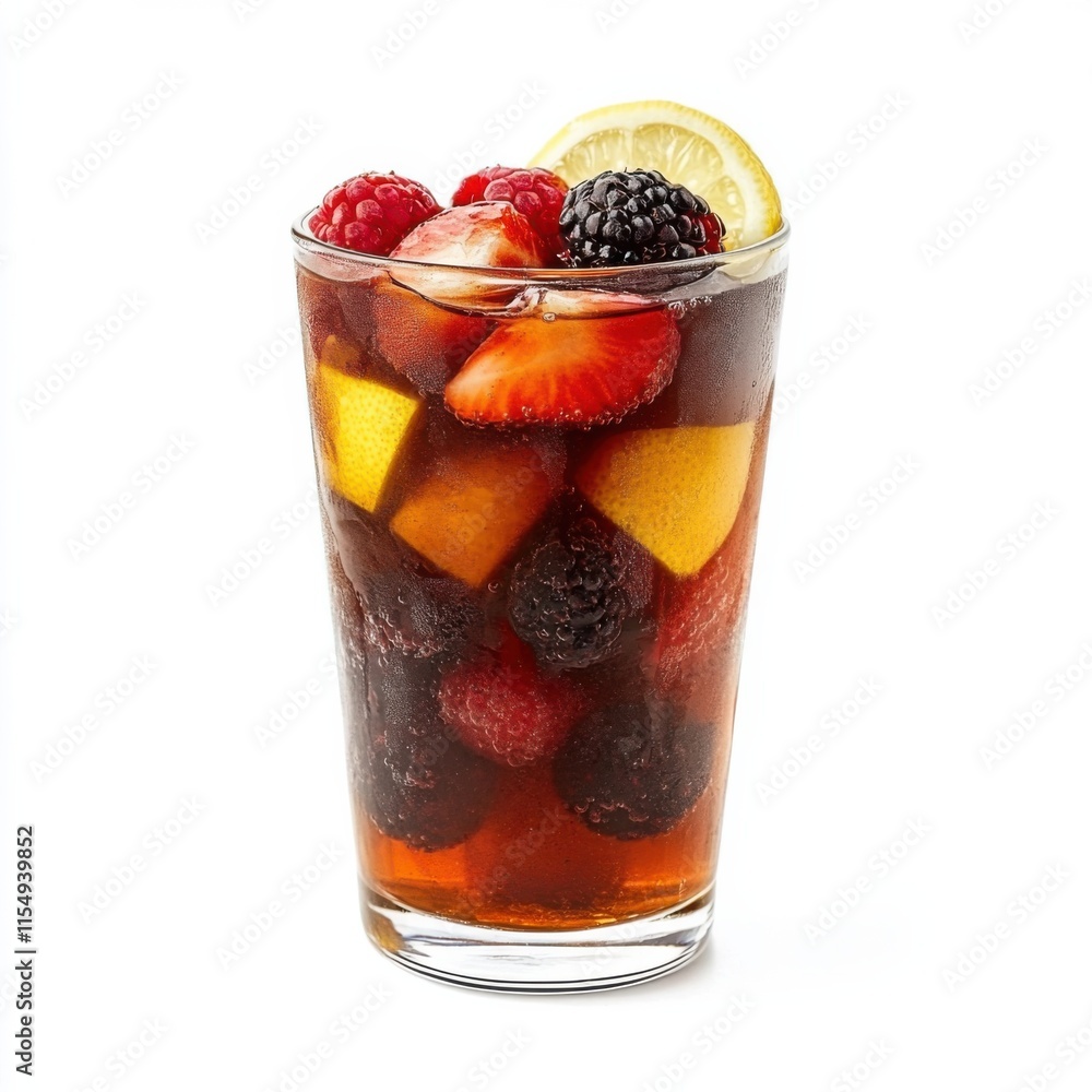 Refreshing berry iced tea in a glass. Featuring mixed berries and lemon Refreshing berry iced tea in a glass. Featuring mixed berries and lemon
