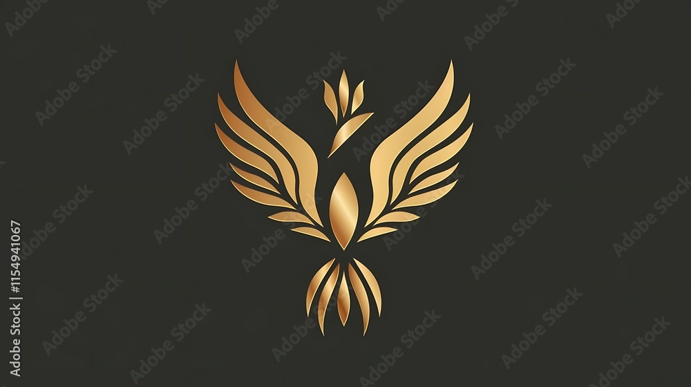 Golden stylized bird logo design on dark background. Golden stylized bird logo design on dark background.