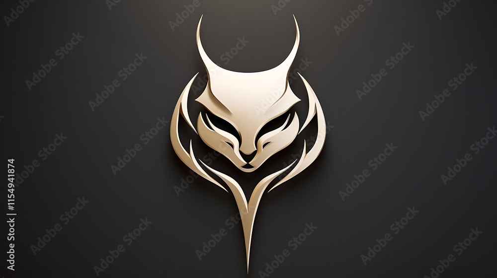 Abstract golden feline head logo design on dark background. Abstract golden feline head logo design on dark background.