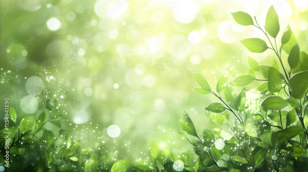 Naklejka premium Sparkling Green Leaves in Magical Forest Sunlight