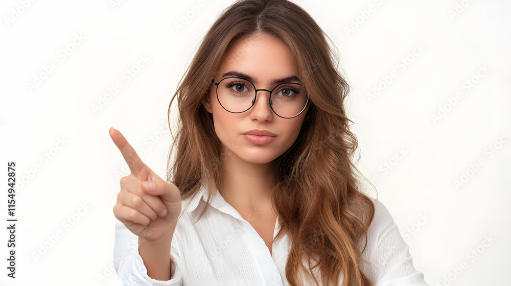 Woman in glasses pointing. Woman in glasses pointing.