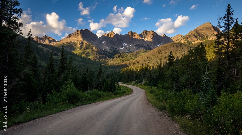 Fototapeta premium Majestic Mountain Road Winding Through a Lush Forest in Colorado