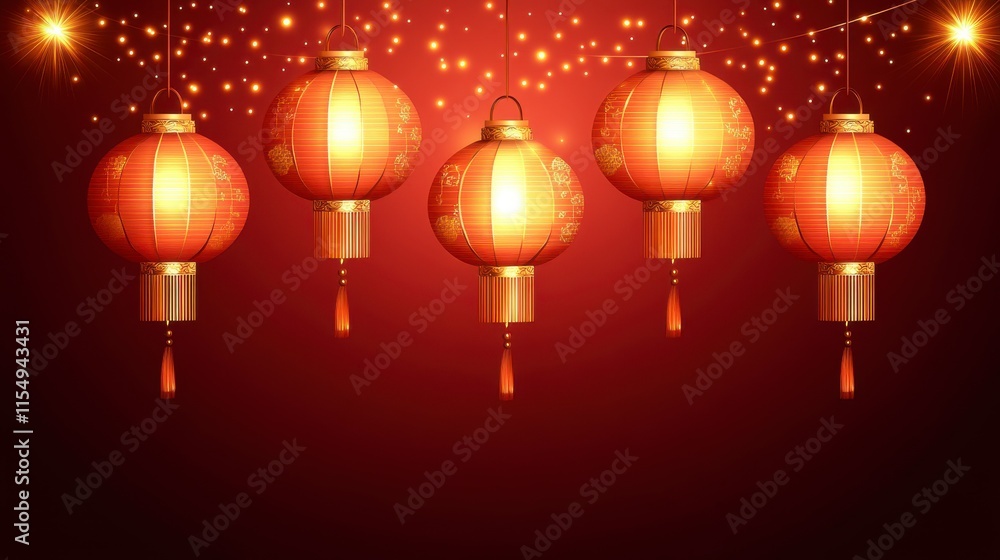 Red and gold lanterns, a festive decoration for Christmas and New Year celebrations Red and gold lanterns, a festive decoration for Christmas and New Year celebrations