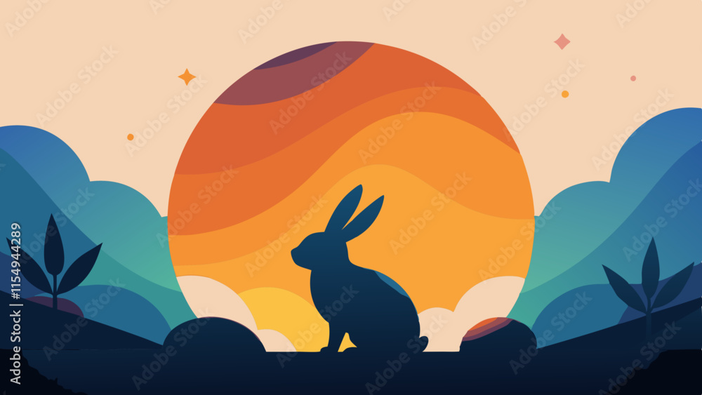 Naklejka premium Silhouette of bunny at sunset