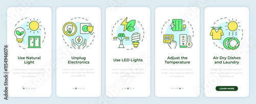 Energy saving tips onboarding mobile app screen. Power using walkthrough 4 steps editable graphic instructions with linear concepts. UI, UX, GUI template. Montserrat SemiBold, Regular fonts used