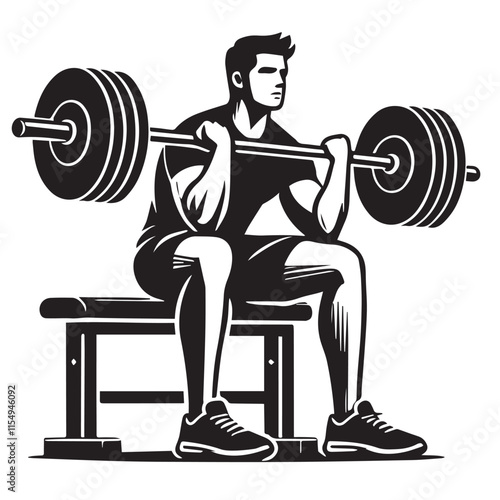 Vector a drawing of a man sitting on a barbell