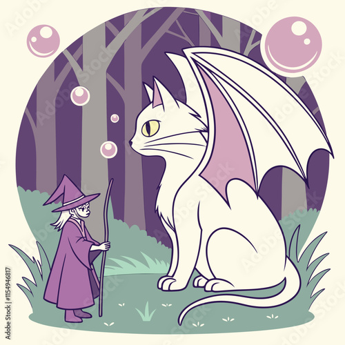 White Purple Dragon Cat with Wings the Wizard - Fantasy Anime Style Profile Logo