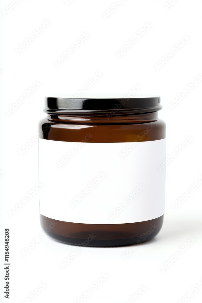 Empty Amber Glass Jar with White Label for Custom Products Empty Amber Glass Jar with White Label for Custom Products