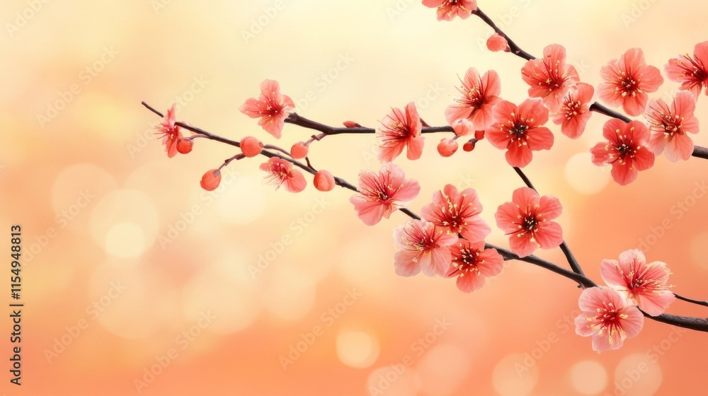 Delicate Peach Blossoms Branching Out Against A Soft Background Delicate Peach Blossoms Branching Out Against A Soft Background