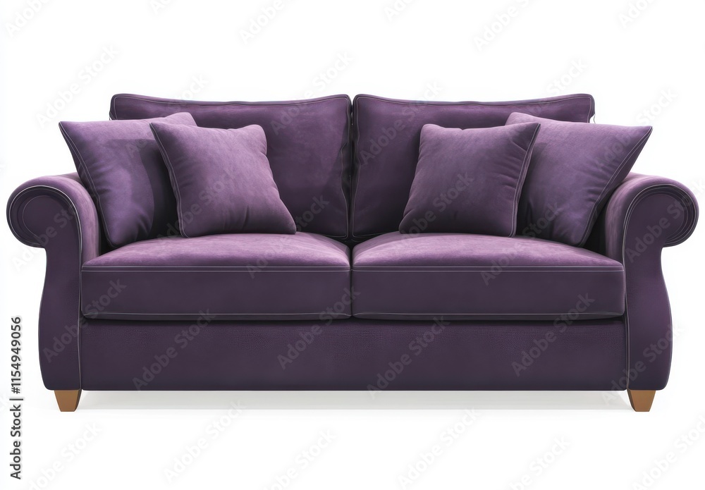 Fototapeta premium Elegant Purple Couch with Plush Cushions for Cozy Living Room Decor