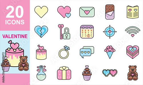 Valentines Day Doodle Sketch Icons Set. Romantic Love Design Elements Collection. Wedding Decoration. Minimal Vector Illustration, Vintage 