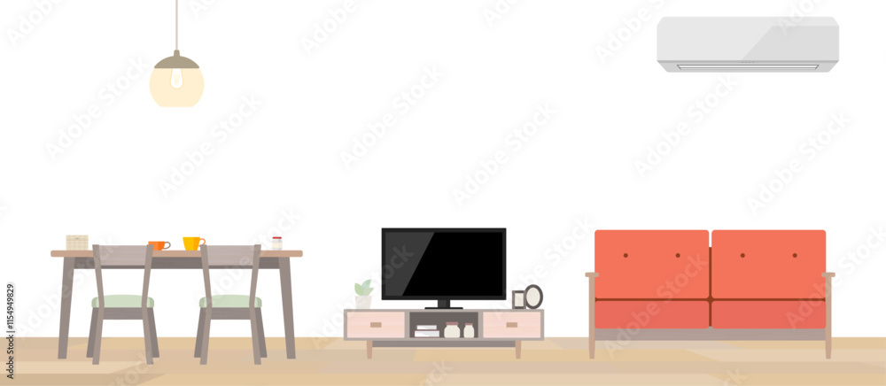 Fototapeta premium リビングのフレームベクターイラスト コピースペース 文字入れ 枠 シンプル フラット かわいい 室内