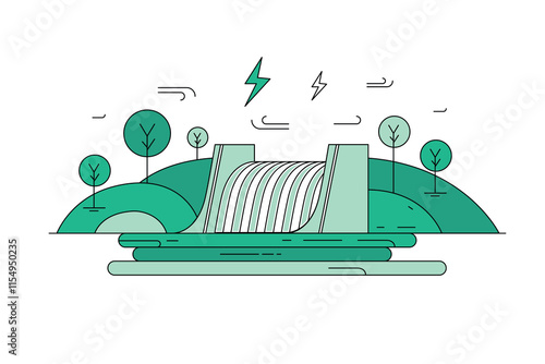 Hydro power plant Electric generation concept green Renewable Sustainable energy vector illustration 
