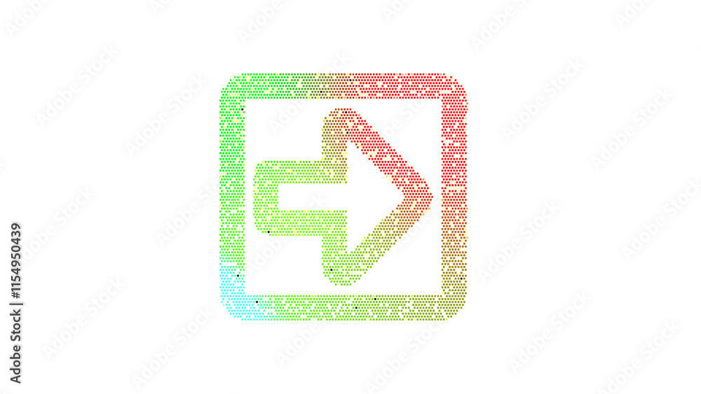 Icon arrow square right is made up of LED square shapes. There are bright diodes and there are black dead diodes Icon arrow square right is made up of LED square shapes. There are bright diodes and there are black dead diodes