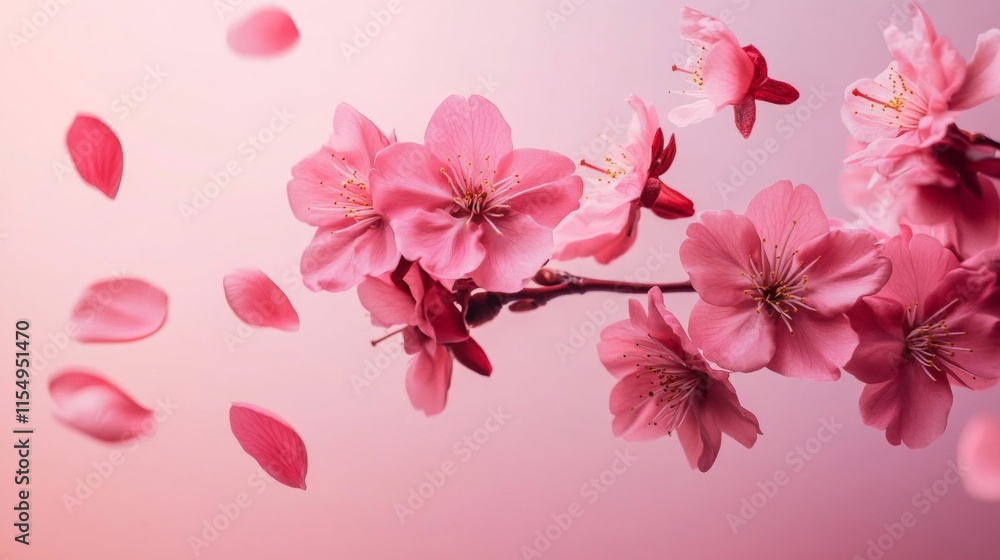 Fototapeta premium Pink Cherry Blossoms Delicate Petals Falling Softly