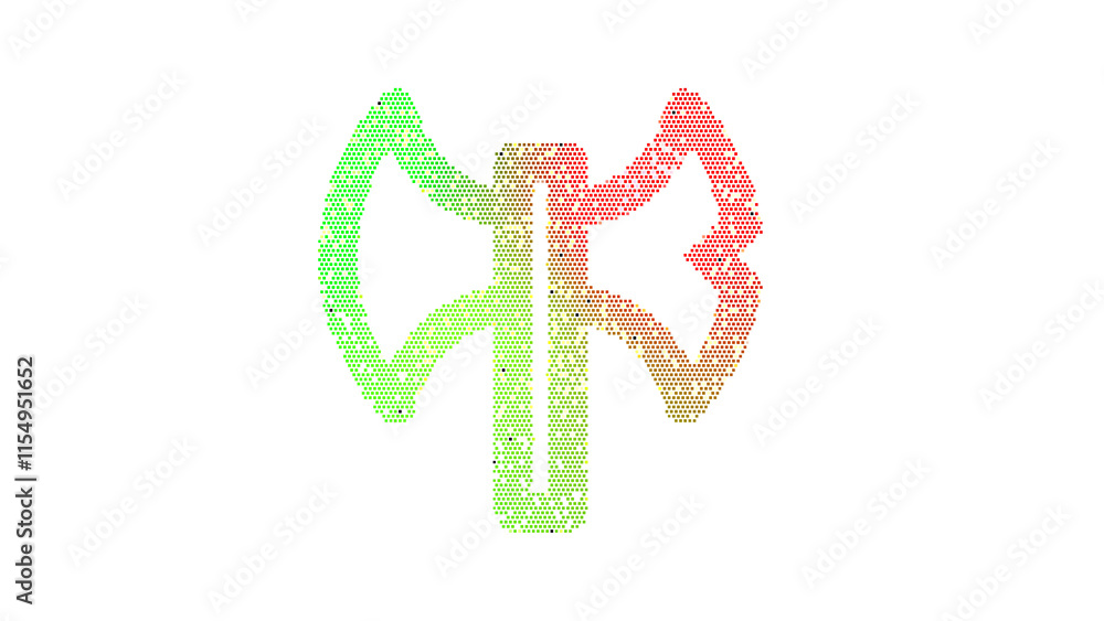 Icon axe battle is made up of LED square shapes. There are bright diodes and there are black dead diodes Icon axe battle is made up of LED square shapes. There are bright diodes and there are black dead diodes